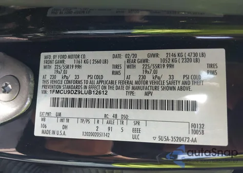 2020 Ford Escape Titanium Hybrid from USA, damaged, VIN 1FMCU9DZ9LUB12612